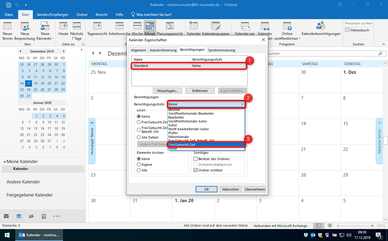 Einführung in das Berechtigungssystem der Kalenderverwaltung über Outlook 2019 - Tutorials 