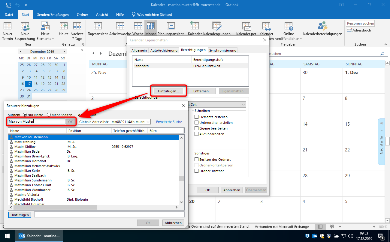 Einführung in das Berechtigungssystem der Kalenderverwaltung über Outlook 2019 - Tutorials 